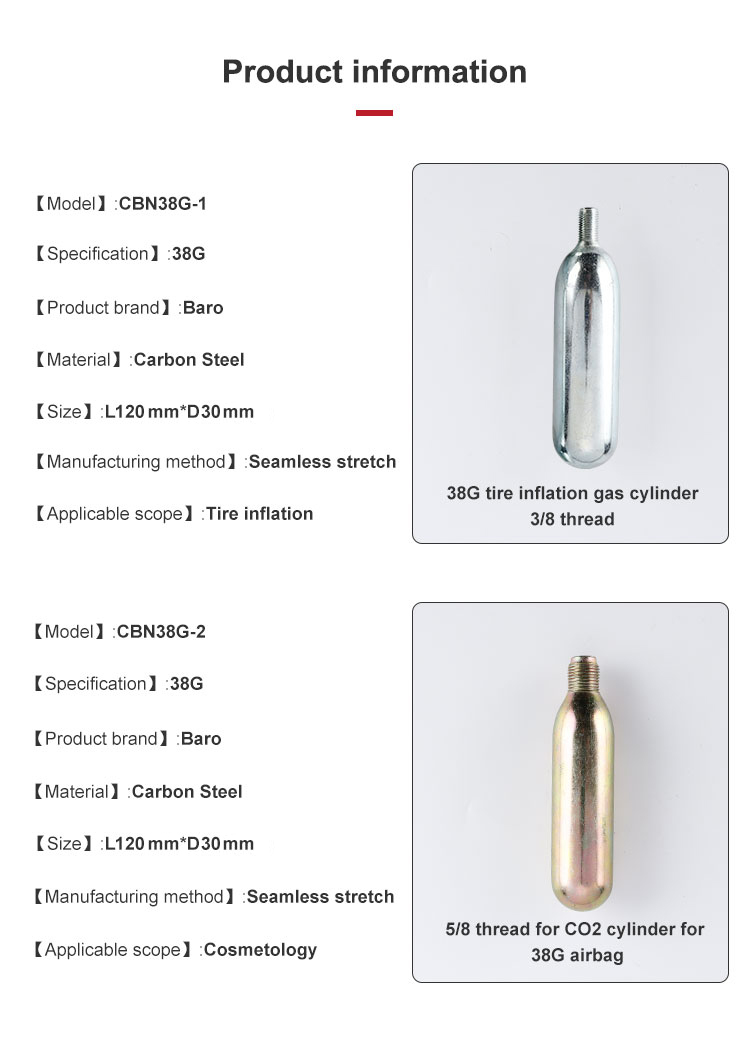 38g CO2 Cartridges for Inflatable Life Jacket